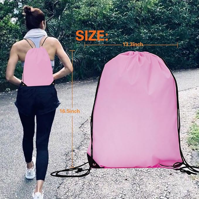 CODOBON 20 Pcs Drawstring Backpack Bulk Draw String Bags Cinch Polyester Bag for Gym Sport, Pink