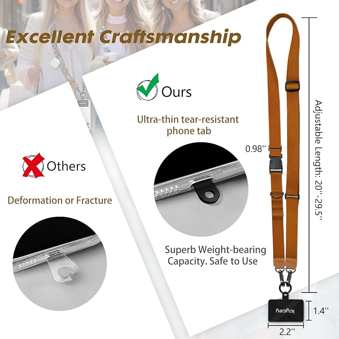 Icycay Phone Lanyard Crossbody, Brown Cell Phone Strap for Around The Neck Adjustable, Minimalist Teacher Anti Theft Cute Lanyard for ID Holder Keys Accessories Travel Essential