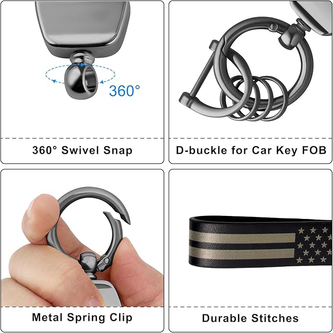 OHKYOOT Leather Car Keychain,Carabiner Clip Key Fob Keychain for Home Car Keys Women Men