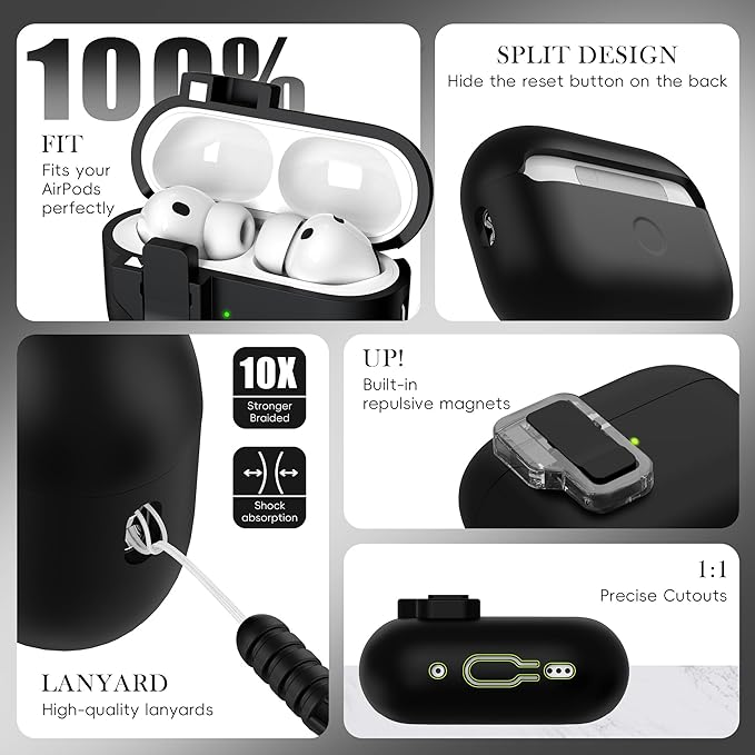 R-fun for AirPods Pro 3 Case with Cleaning Kit, Soft Liquid Silicone Rubber Protective Cover, Compatible with AirPods Pro 3rd Generation Case (2025), Compatible with MagSafe, Black