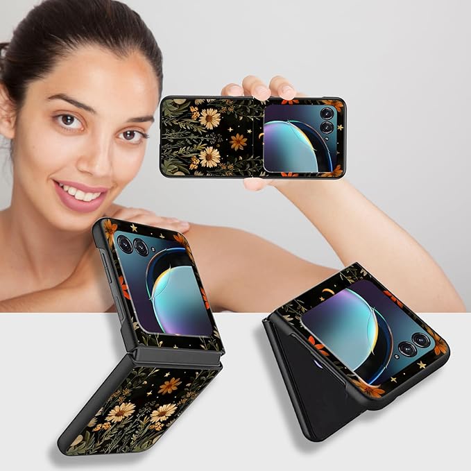 for Motorola Razr 2025 Case,for Moto Razr 60 Phone Case Cute Slim Hard PC Ultra-Thin Anti-Scratches Shockproof Protective Phone Cover,Plant Floral Moon