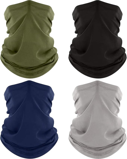 ROXUN 4 Pack Neck Gaiter, Cooling Breathable Face Mask UV Protection Scarf Hiking Bandana for Men/Women