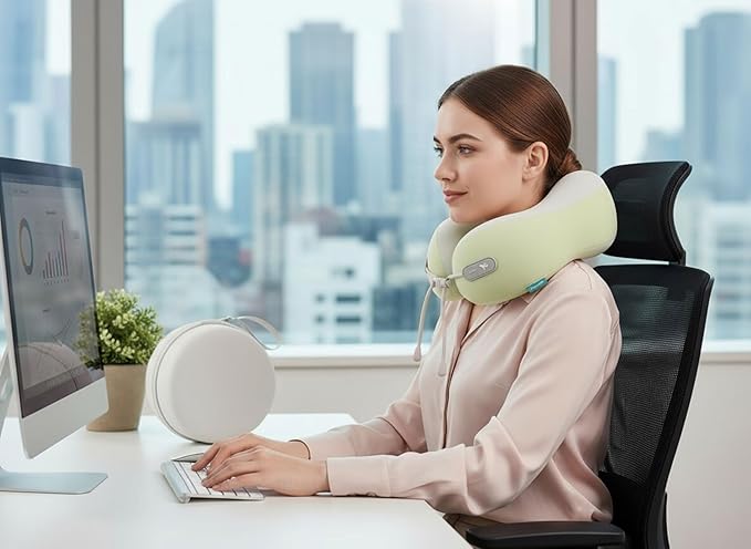 Travel Pillow with Cool Material,Neck Pillow for Traveling 100% Pure Memory Foam,Travel Neck Pillow with Hard Case, Airplane Pillow for Traveling,Travel Essentials(Green)
