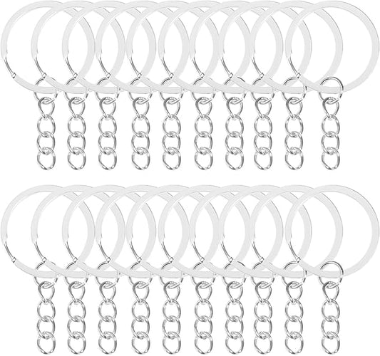 100Pcs Keychain Key Ring with Chain Bulk Split Key Chain,1.1 Inch Key Chains Parts with Open Jump Ring Connector for Jewelry Making Crafts (White K)