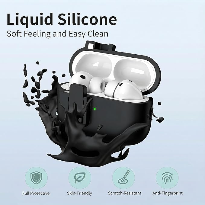 R-fun for AirPods Pro 3 Case with Cleaning Kit, Soft Liquid Silicone Rubber Protective Cover, Compatible with AirPods Pro 3rd Generation Case (2025), Compatible with MagSafe, Black