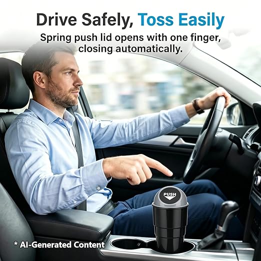 Cup Holder Trash Can, Leakproof Car Trash Can with Lid, Trash Bin for Car Accessories, Mini Garbage Bin Organizer for Automotive Office Home Kitchen, Applicable to Women and Men