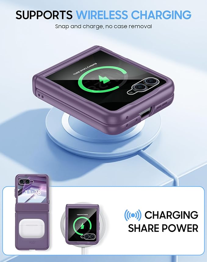 for Motorola Razr+ Plus 2026,Razr+ Plus 2025/2024 Case with Hinge Protection, Screen Protector, Skin Feel Translucent Frosted, Shockproof Cover for Razr+ 2026/2025/2024-Purple