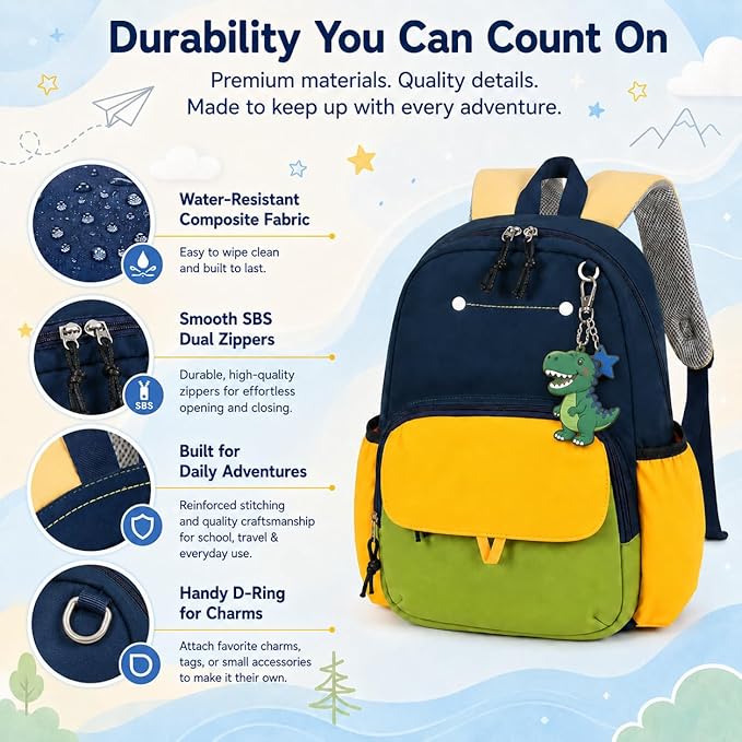 BTOOP Kids Backpack for Boys 3-6, Preschool Kindergarten Backpack with Insulated Lunch Compartment & Chest Strap, Cute Lightweight School Travel Bag Fits A4 Folder