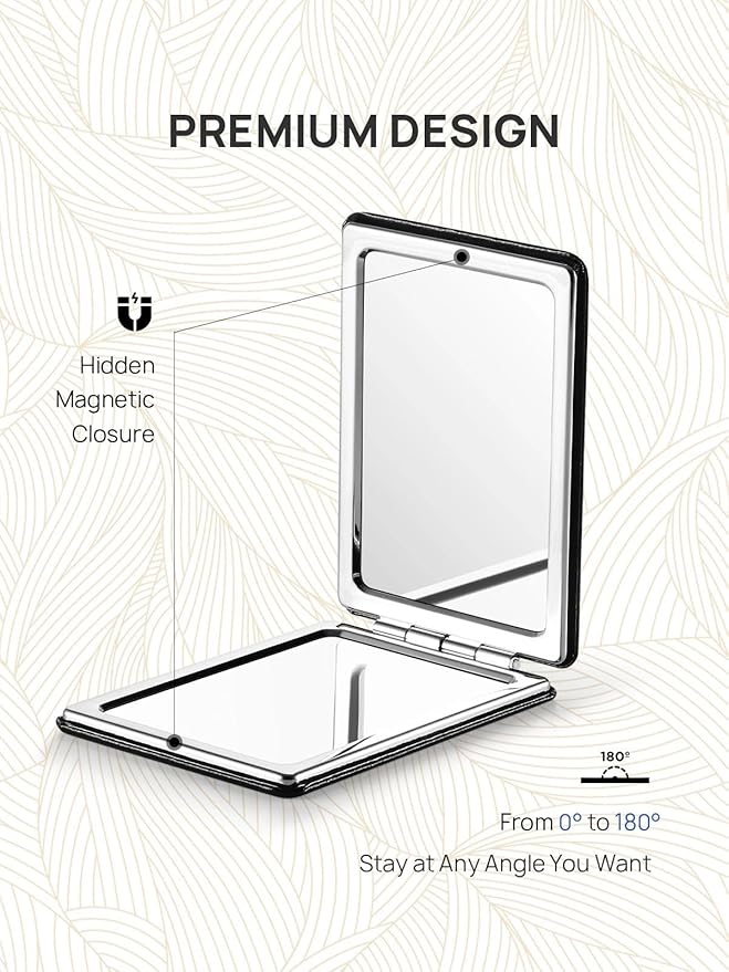 OMIRO 1X/3X Magnifying Mirror, Unique Painting Compact Mirror with Classical PU Leather, 2.4" W x 3.4" L (Black Pinwheel Stripe)