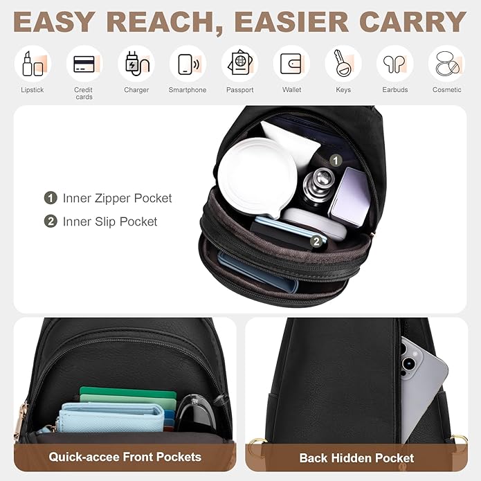 SYTRAH Anti Theft Sling Bag for Women, RFID Crossbody Purses Convertible Sling Backpack, Cross Body Purse Chest Bag