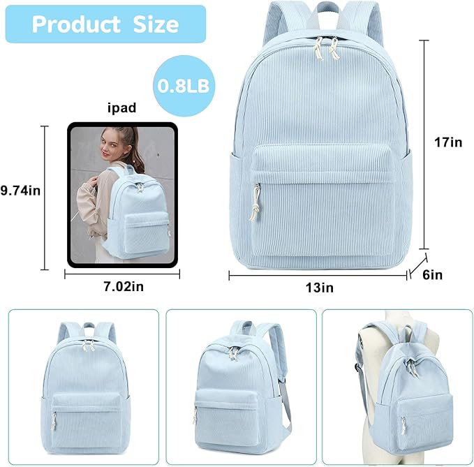 Bluboon School Backpack for Teen Girls Bookbags Elementary High School Corduroy Laptop Bags Women Travel Daypacks