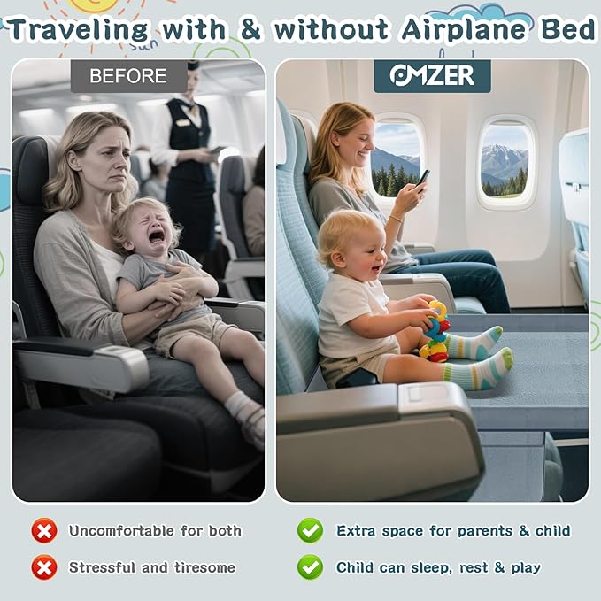 Toddler Airplane Bed - Airplane Seat Extender for Kids - Barrier Designed Flyaway Kids Bed Airplane with Pockets - Portable Plane Bed Foot Rest for Flights Travel Essentials Soft Flexible Edge