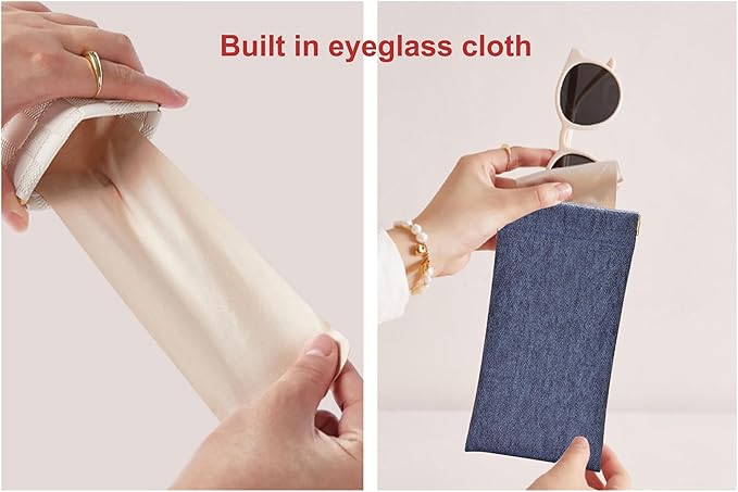 eyeglasses bag Soft Glasses bag, Portable Squeeze Top Sunglasses Case Travel for Women Girls