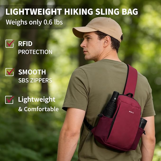 ECOHUB Sling Bag for Women Men Anti Theft Crossbody Bags Travel Purses Anti Theft Crossbody Hiking Backpacking Packs, Red