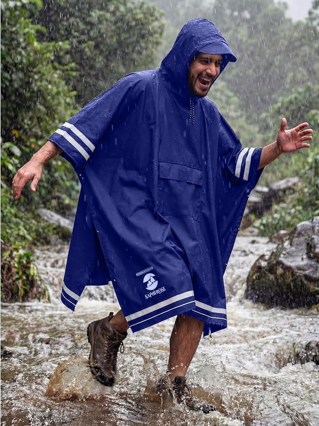 SaphiRose Hooded Rain Poncho Waterproof Raincoat Jacket for Men Women Adults