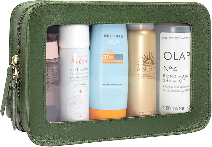 LETGO Clear Makeup Bags,TSA Approved Toiletry Bag with Zipper,Sunscreen Bag Clear Makeup Toiletry Pouch Beach Vacation Essentials for Women Teen Girls Gifts(Vintage Green)