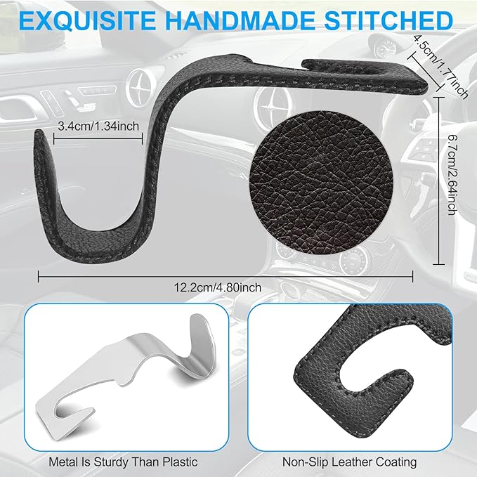 AXELECT Leather Purse Hooks for Car, 2 Pack Car Purse Holder, Car Headrest Hooks Holders for Hanging Purses and Bags Coats Grocery Bag Backpack