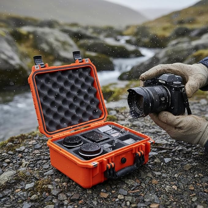 MEIJIA Portable All Weather Waterproof Protective Case,Hard Case,Camera Case With Customized Fit Foam,Fit Use of Drones,Camera,Equipments,Pistols,13.35 x11.63x5.98inches (Orange)