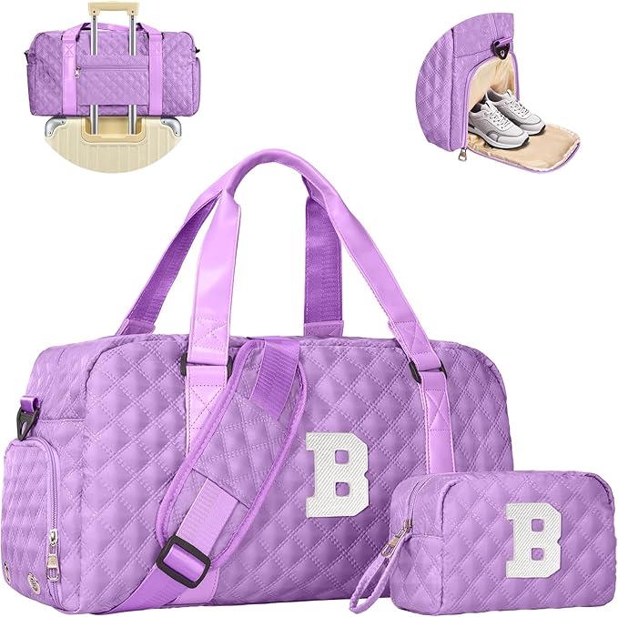 Elilier Ballet Dance Bag Girls, Birthday Gifts Teen Girl Gift, Initial Travel Duffel Bag, Overnight Bag Girlfriend Birthday Kids Gifts, for Women, Mom, Sister, Teacher, Teen Girls