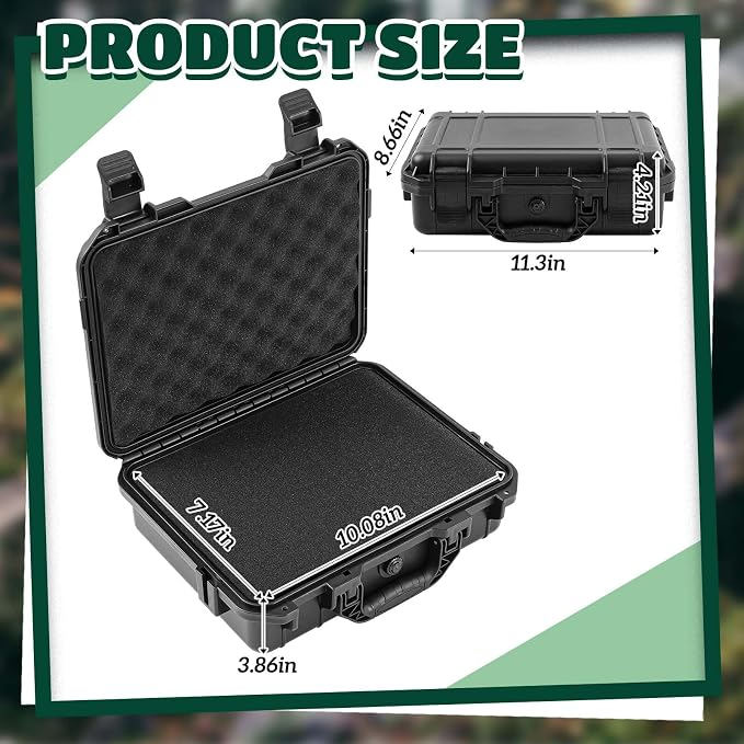 Relaxweex 1 Pcs Waterproof Hard Case with DIY Customizable Foam Insert Portable Protective Case with Knife for Camera Drones Equipments Tools Test Instruments(Black,11.3 x 8.7 x 4.2 Inch)