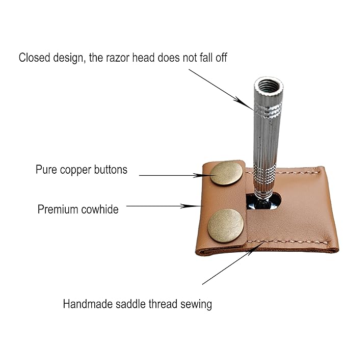 Handmade Leather Safety Razor Cover, Double Edge Head Case, Travel Protection Accessory (Yellow)
