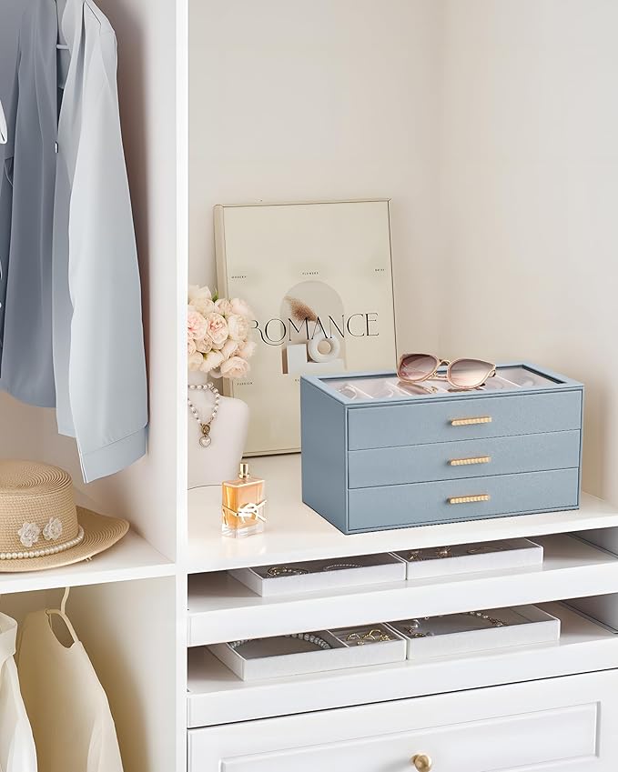 Lolalet Sunglasses Storage Box for Women, Eyewear Eye Glass Organizer with Clear Top Display Holder Case