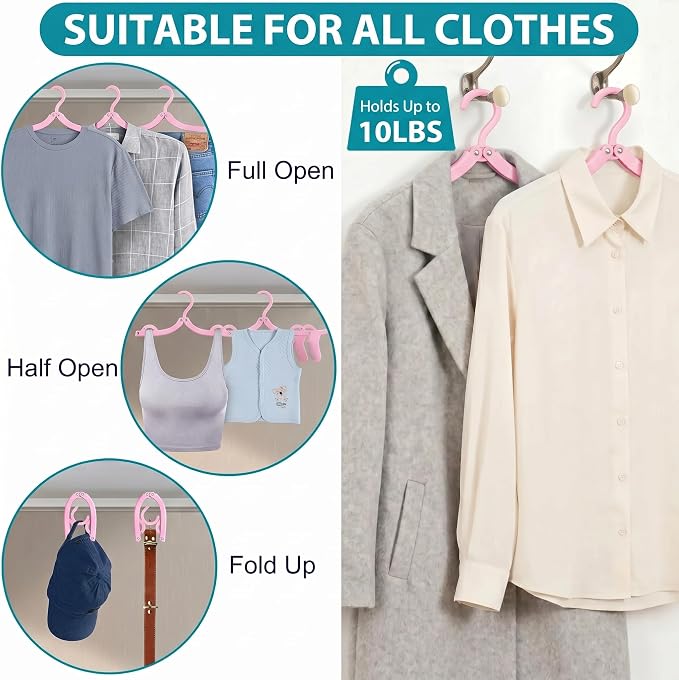10 Pcs Travel Hangers Portable Foldable Travel Hanger Organizer, Plastic Cruise Ship Accessories Essentials 2026 Clothes Hanging Rack Folding Hangers for Travel Camping Fly RV Europe Suitcase, Multi