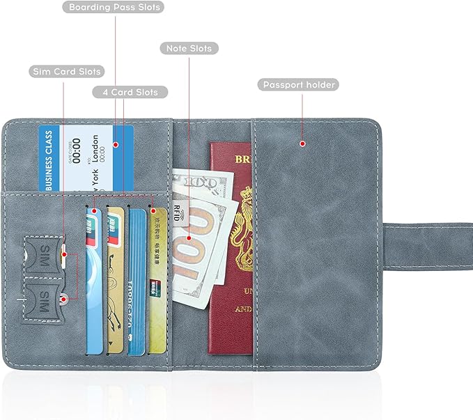ILIYAH-Passport Cover-Passport Holder Travel Wallet-RFID Blocking Passport Case Travel Accessories Card Holder Wallet Unisex Travel Gifts (Grey MG)