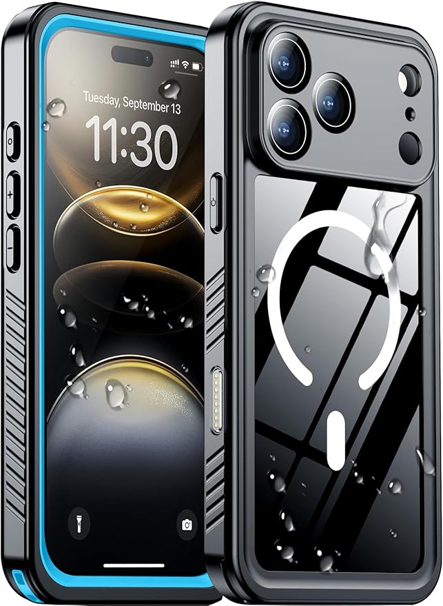 Magnetic Compatible with iPhone 17 Pro Max Case,Waterproof Built-in Screen & Camera Protector IP68 Underwater Full Body 17FT Military Dropproof Shockproof Phone Case 6.9"-Mag/Blue
