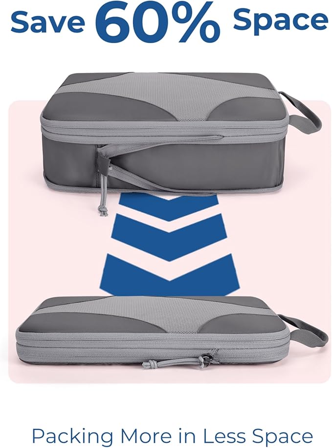 BAGSMART Compression Packing Cubes for Travel, 6 Set/14 Set Compressible Luggage Organizer for Cruise Ship, Lightweight Travel Essentials (1L+2M+2S+Shoe bag+Drawstring bag+Toiletry bag+6Plastic bags)