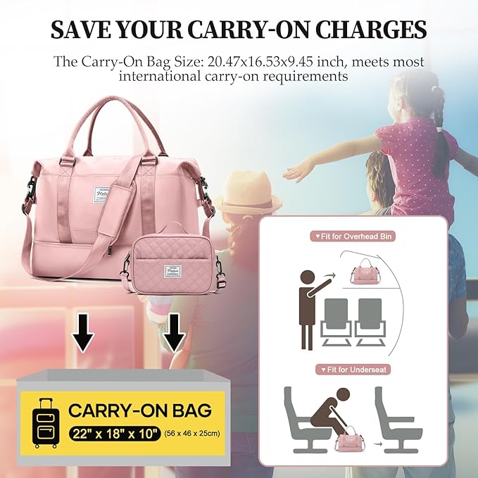 Weekender Bags for Women,Carry On Overnight Travel Duffel Bag with Shoes Compartment & Toiletry Bag,Extra Large,Pink