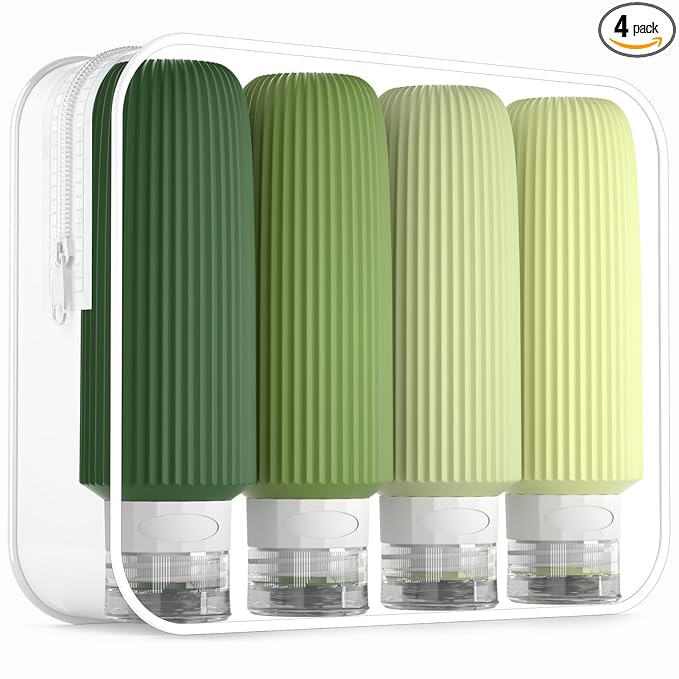 Mrsdry Travel Bottles for Toiletries, Large 6oz Travel Size Containers, BPA Free Leak Proof Tubs Refillable Liquid Accessories with Toiletry Bag for Cometic Shampoo and Lotion Soap (4 Pack)