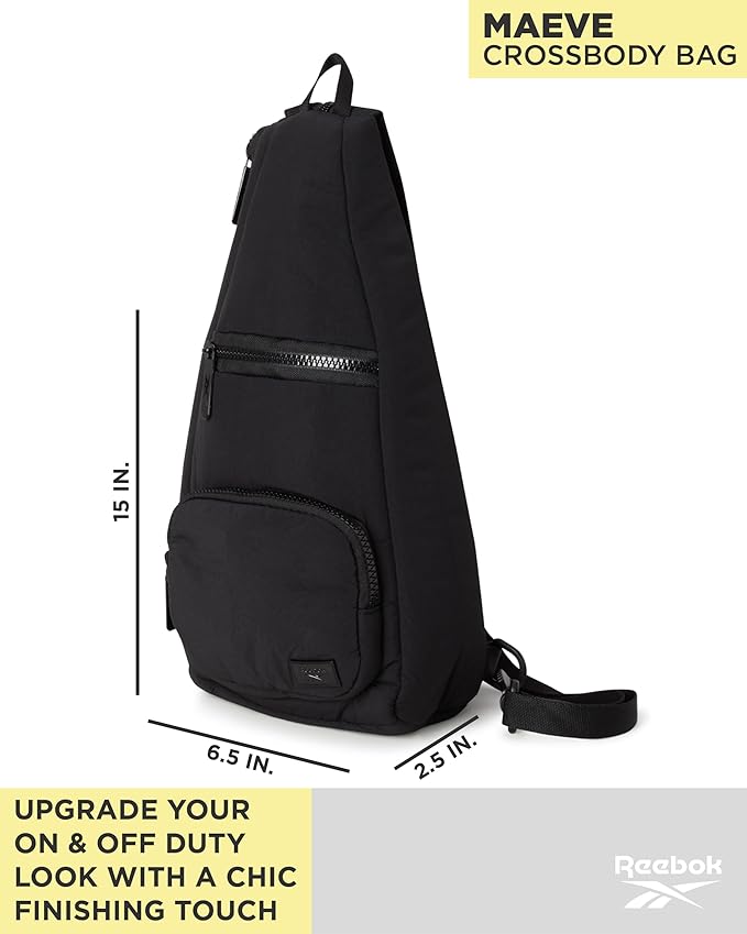 Reebok Unisex Crossbody Bag - Convertible Compact Durable Cross Body Bag for Women and Men - Gym and Travel Essentials, Size One Size, Maeve Black