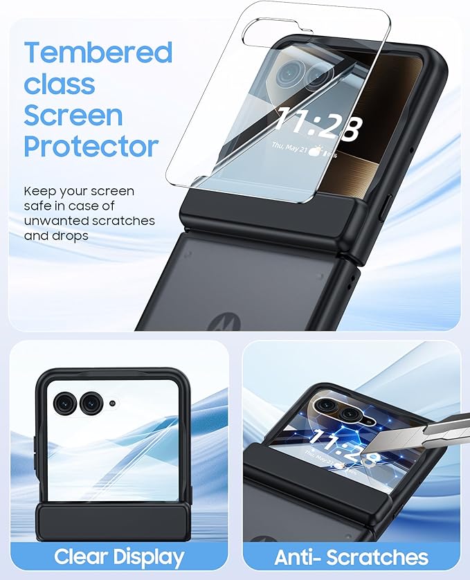 for Motorola Razr Ultra 2026 Case/Razr Ultra 2025 Case with Hinge Protection, Screen Protector, Skin Feel Translucent Frosted, Shockproof Slim Cover for Razr Ultra 2026/2025 -Black