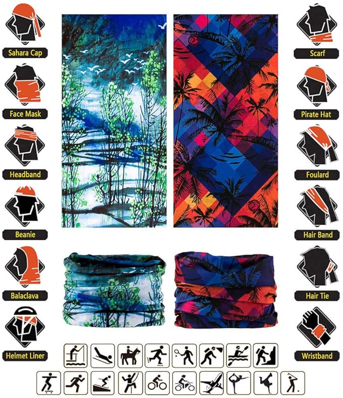 VANCROWN Headband Neck Gaiter Head Wrap Headwear Face Mask Magic Scarf Bandana for Men and Women