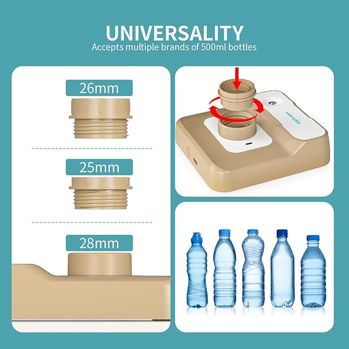 Portable Humidifier, Rechargeable Water Bottle Humidifier for Travel Bedroom Office Desk Plants, Mini Cool Mist Humidifier Whisper Quiet 23dB with 2 Mist Modes & Auto Shut-Off, Khaki/w