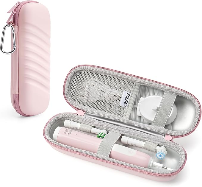 SQERO Electric Toothbrush Case for Oral-B Pro/iO/Philips Sonicare, Waterproof Traveling Toothbrush Storage Bag with Mesh Pocket Covers Protection (Pink)