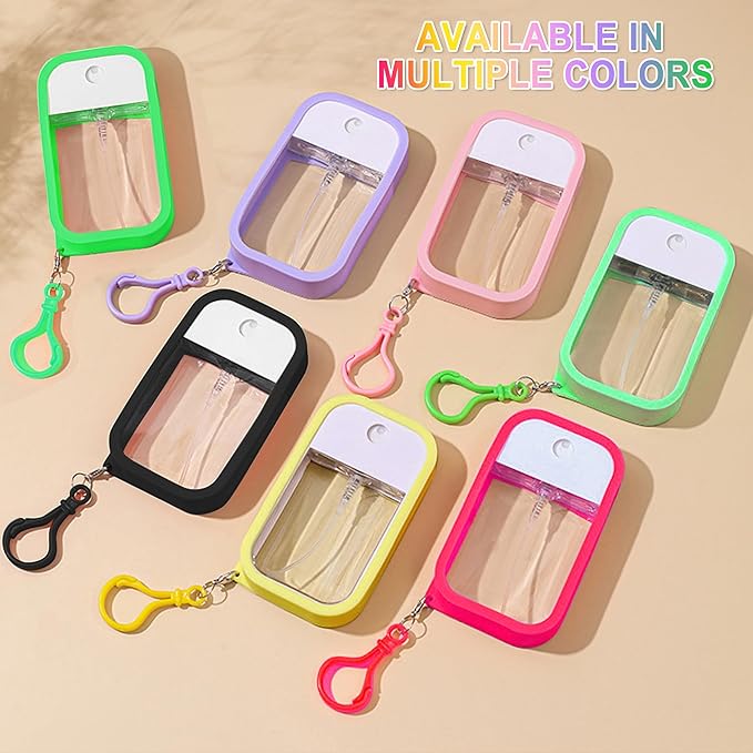 Refillable Hand Sanitizer Spray Bottle - 1oz / 50ml Leakproof Empty Spray Bottle with Silicone Case, Funnel & Clip,Portable Mini Travel Sanitizer Holder for Purse, Pocket, Gym Bag