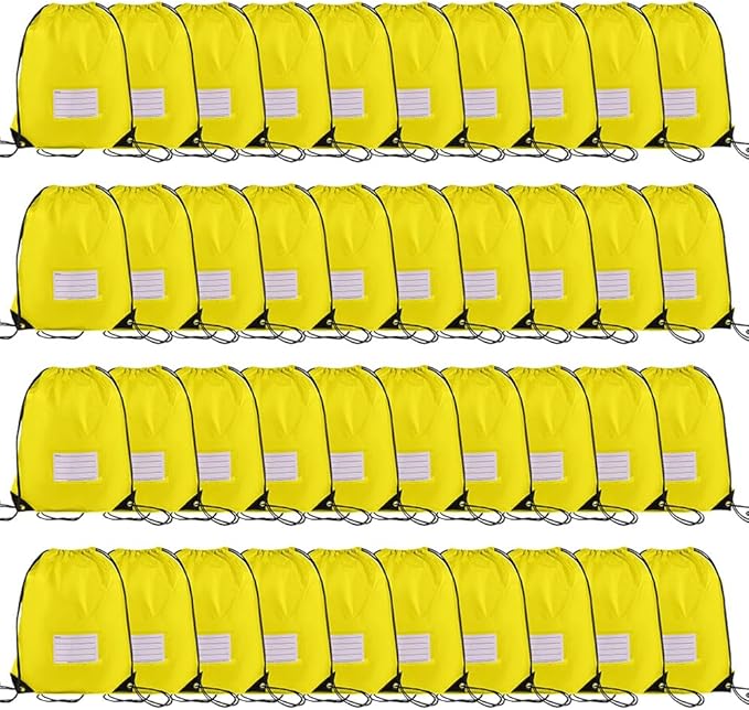 CODOBON 40 Pcs Drawstring Bags,Bulk Draw String Backpack, DIY Gym Sports Cinch Bag Sackpack for Women Men, Yellow