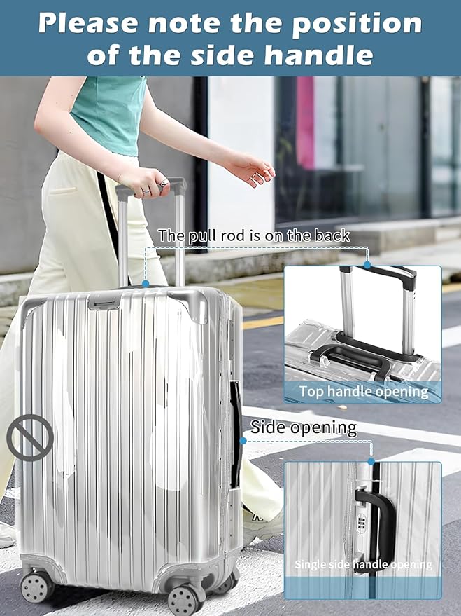 Yotako Upgraded Zippered Clear PVC Suitcase Cover, 24 Inch Luggage Covers for Suitcase Luggage Protector Cover 24''