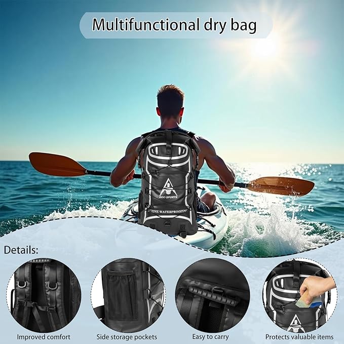 Oak-Sports Dry Bag Waterproof Backpack 5L/10L/20L, Roll Top Lightweight Beach Bag with Double Zipper Seal for Swimming, Kayaking, Hiking, Boating, Adjustable Shoulder Strap