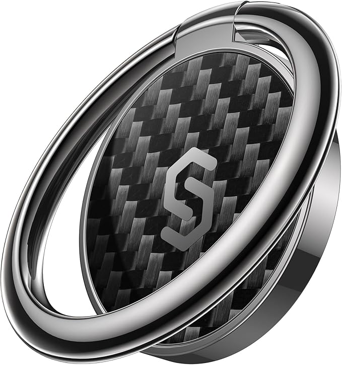 Syncwire Adhesive Phone Ring Holder Stand, 360° Rotation Cell Phone Finger Ring Kickstand, Polished Metal Phone Grip for Smartphones-Carbon Fiber Black