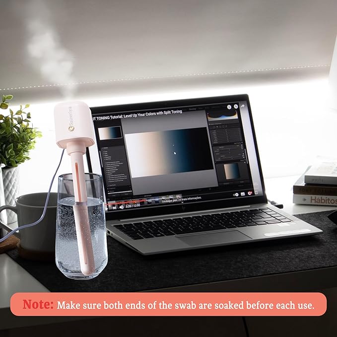 Mini Portable Humidifier for Travel, Pink USB Small Personal Humidifier Quiet Air Diffuser with Adjustable Length for Car Bedroom Office Use