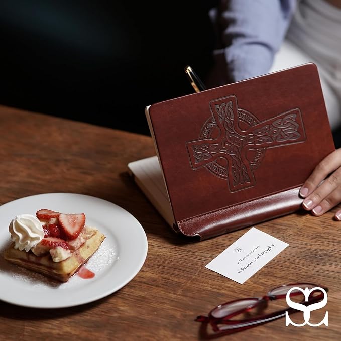 SETTINI® Lined Journal - Celtic Cross Journal for Writing Gift Set - Hardcover Vegan Leather, Includes Luxury Pen in a Unique Pen Holder, 192 Pages, A5, Fathers Day Gift, Bible Journal, Journal for Men & Women