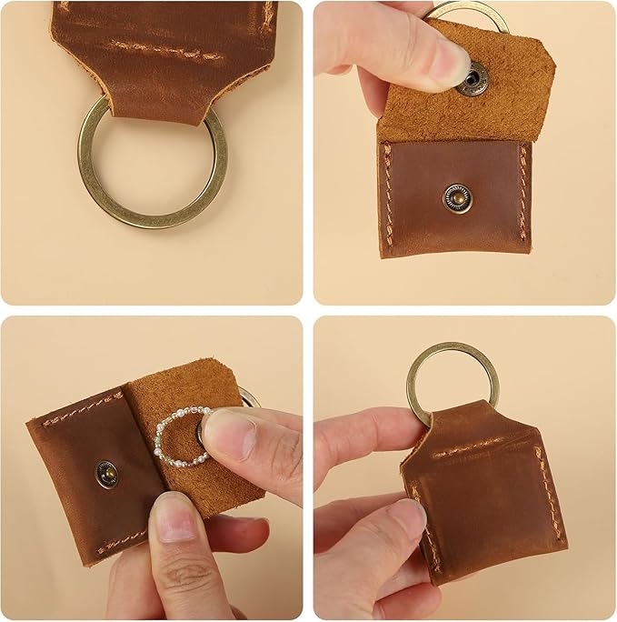 Jack&Chris Genuine Leather SD Card Holder Keychain, Anti-Shock Anti-Dust SD Card Case, Portable Camera Accessories for SD CF CFexpress Micro SD Nano SIM and Micro SIM Cards, Dark Brown 4 Packs