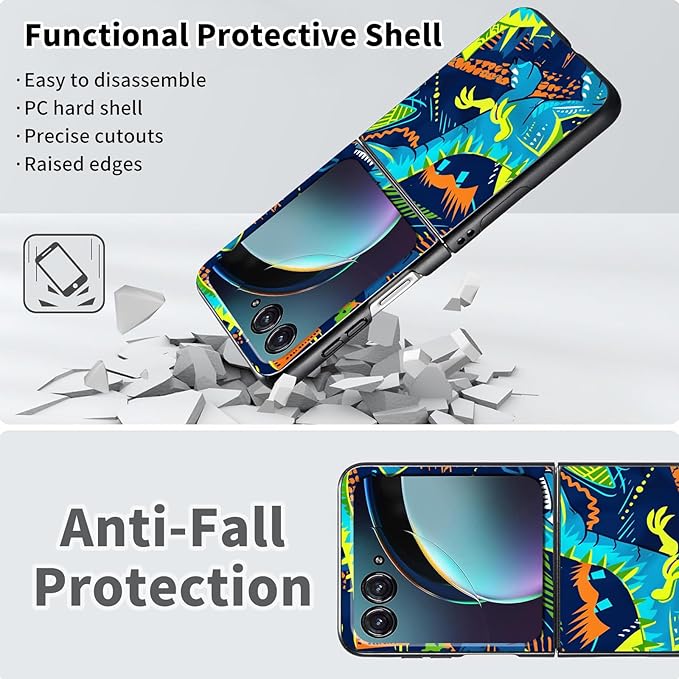 for Motorola Razr Plus 2025 Case,for Razor Plus 2025 Phone Case Cute Slim Hard PC Ultra-Thin Anti-Scratches Shockproof Protective Cover,Blue Cartoon Dinosaur