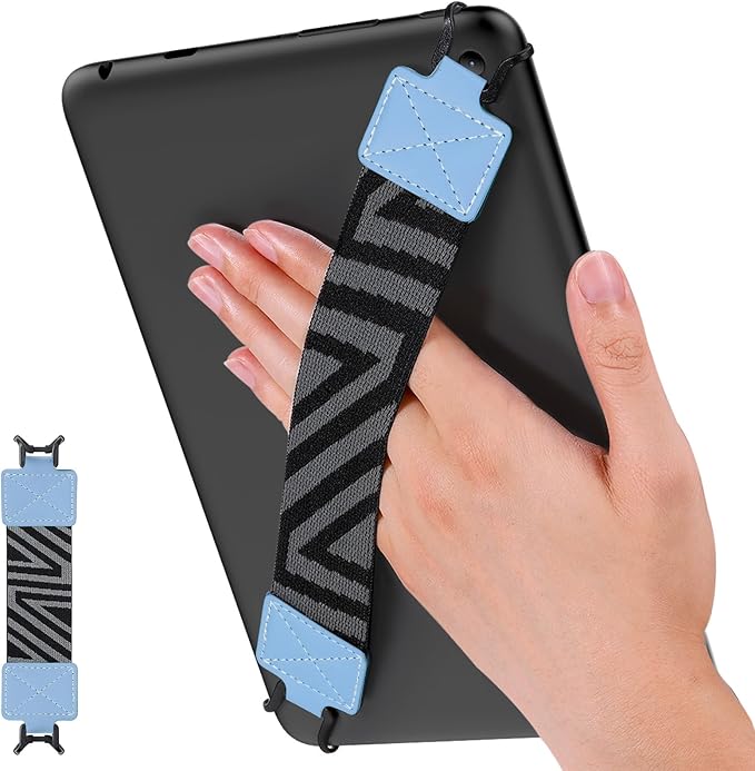 MoKo Security Hand-Strap for 9-11 Inch Tablet - iPad/Kindle Fire HD/Samsung/Lenovo, High-Elasticity Versatile Hand Strap Lightweight Finger Grip Holder, Light Blue