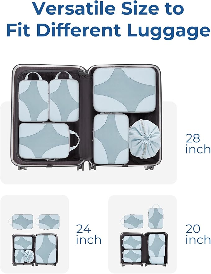 BAGSMART Compression Packing Cubes for Travel, 6 Set/14 Set Compressible Luggage Organizer for Cruise Ship, Lightweight Travel Essentials (1L+2M+2S+Shoe bag+Drawstring bag+Toiletry bag+6Plastic bags)