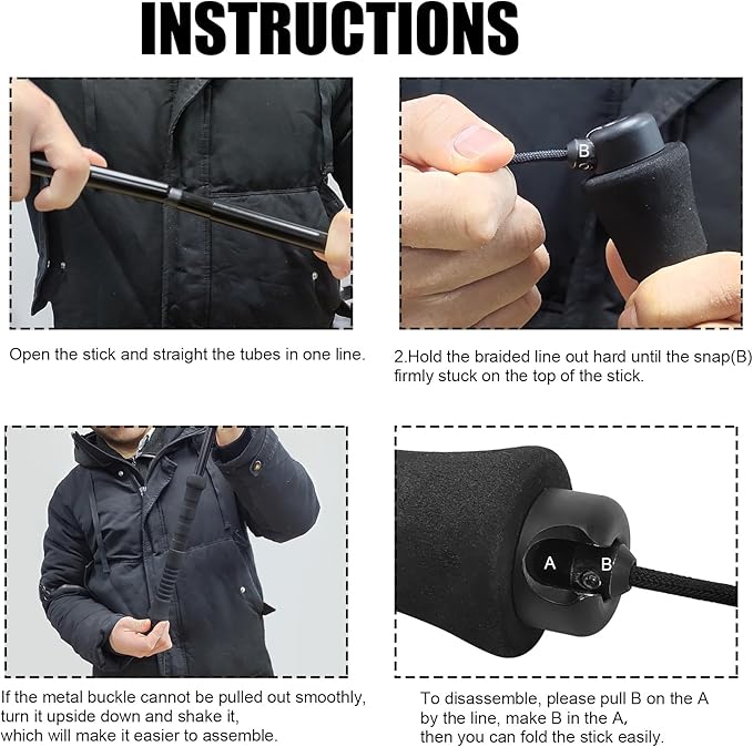 Aventik Fold-able Wading Staff Water Depth Safety Warning Sign Coated Stainless Steel Core T7075 Aluminum Body Corrosion Resistance Neoprene Sheath