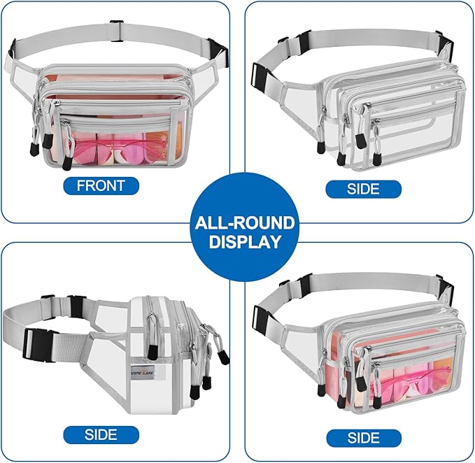 Clear Bag Stadium Approved Clear Fanny Pack for Women for Work,Multi-purpose Waist Bag for Travel & Sporting Event